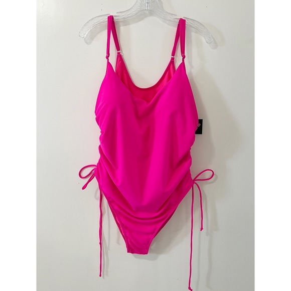 Sunday Sol Other - Sunday Sol I Dream of Jeanie Ruched Tie One-Piece‎ Swimsuit Hot Pink 3X NWT